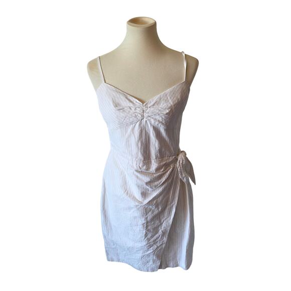Rebecca Taylor Pinstripe Bow Tie Front Linen Sundress Size 10 White Tan - Picture 2 of 5